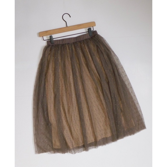 GARNET HILL Prima Tulle Midi Skirt Dotted Mesh Mauve Blush Elastic Waist X-Small - Picture 10 of 16